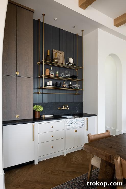 Dining Space Wet Bar with Marble Apron Sink