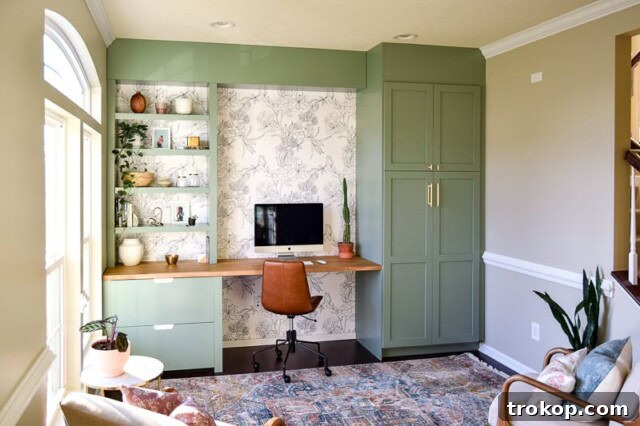 16 Game-Changing Ikea Desk Hacks for a Smarter Space 11 Modern office room with custom trim on IKEA furniture