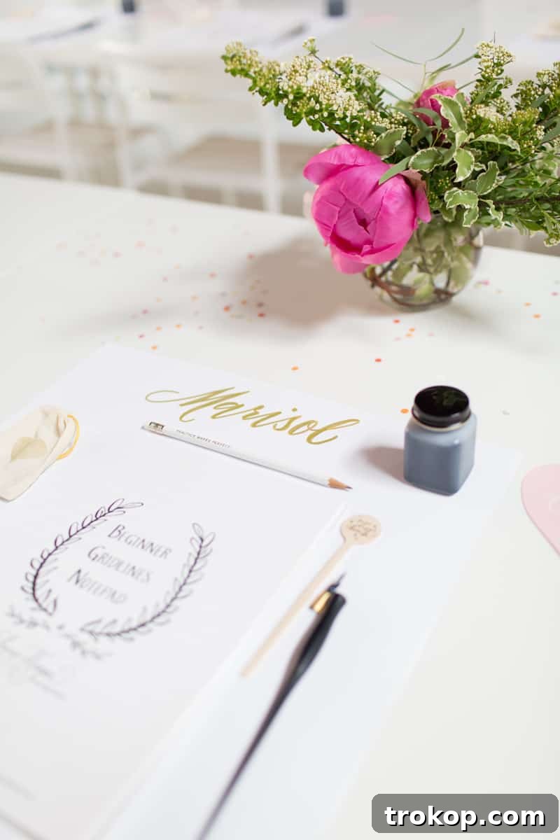 Attendees learning the art of modern calligraphy with Laura Hooper