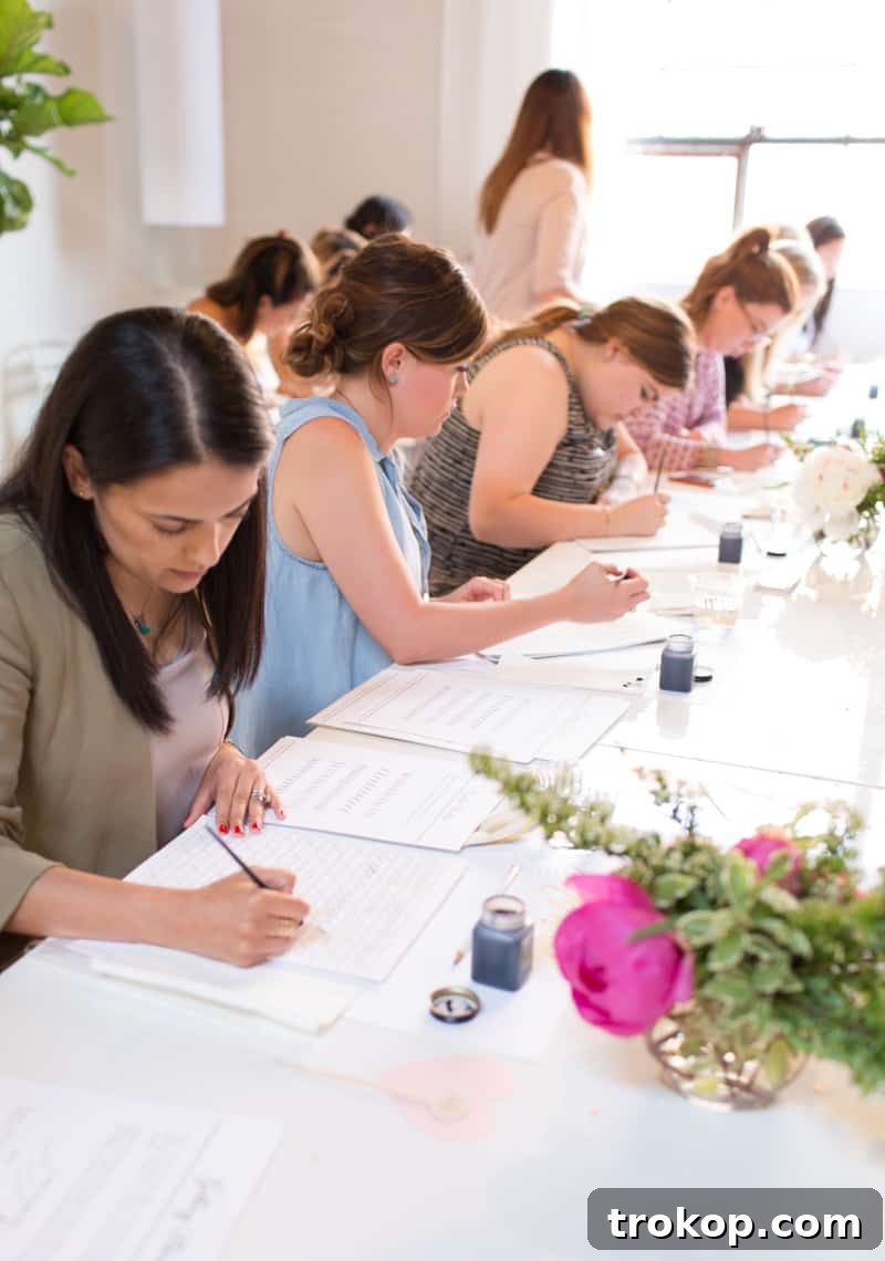 Calligraphy students engrossed in their learning process