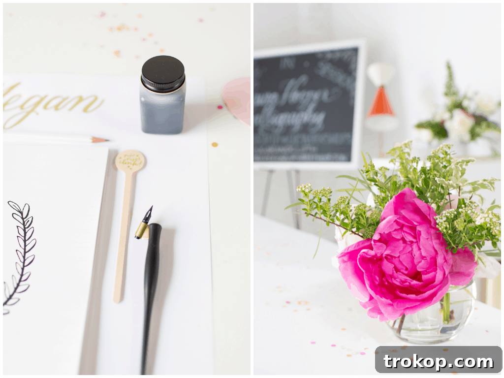 Close-up of beautiful calligraphy workbook pages