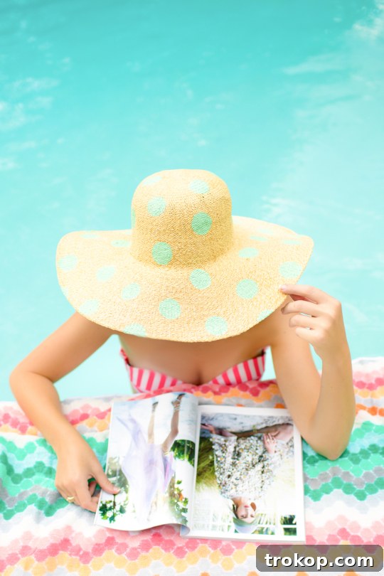 Stylish DIY Polka Dot Floppy Hat 2 A woman wearing a stylish DIY polka dot floppy hat, perfect for summer fashion and sun protection.