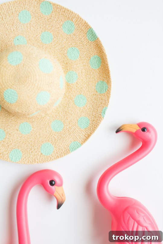 Stylish DIY Polka Dot Floppy Hat 7 A finished DIY polka dot floppy hat drying, showcasing the vibrant and completed design.