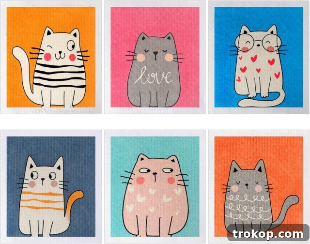 Cat Swedish Dish Towel set, eco-friendly and fun cat gifts for the kitchen