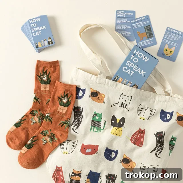 Cat Person's Gift Set, a fun and complete gift for cat lovers with tote, socks, and cards