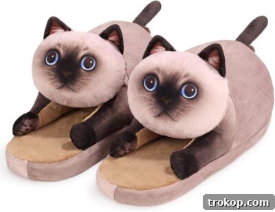 Fuzzy Cat Slippers, cozy and warm novelty cat slippers with memory foam soles