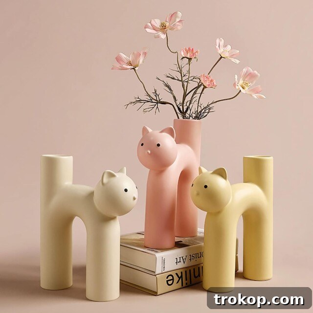 Ceramic Cat Vase, a minimalist and elegant home decor gift for cat lovers