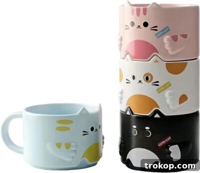 Stackable Cat Mug Set, a space-saving and charming gift for cat-loving households
