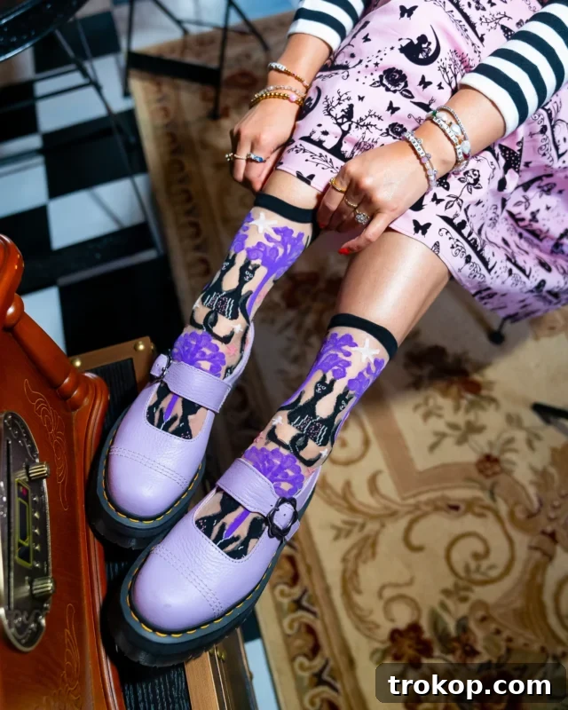 Nocturnal Cats Sheer Crew Socks, combining comfort with quirky feline style
