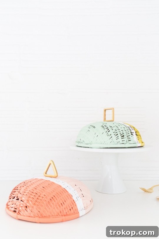 Make Vibrant Colorblock Food Domes 7 A close-up of a finished colorblock food dome with a stylish handle