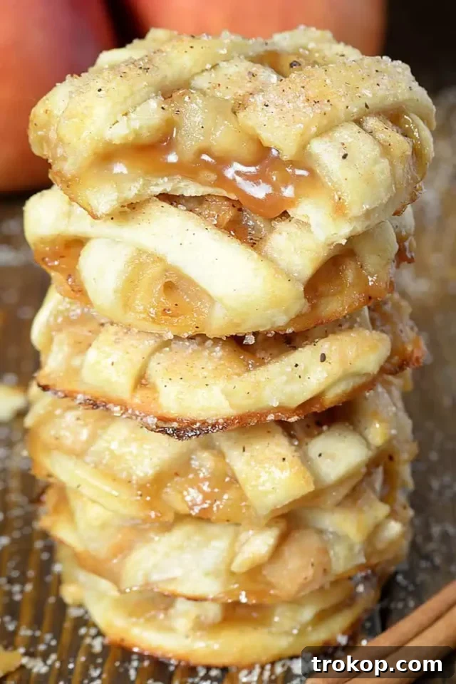 Bite-sized, sticky, and chewy apple pie cookies with fruity-caramel flavor, a convenient no-fork dessert for Thanksgiving.