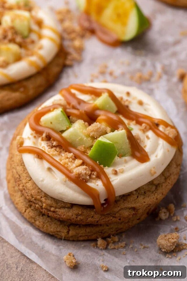 Crumbl Copycat Caramel Apple Cookies: soft, chewy cookies filled with sweet caramel and tart apple chunks, delivering perfect fall flavor.