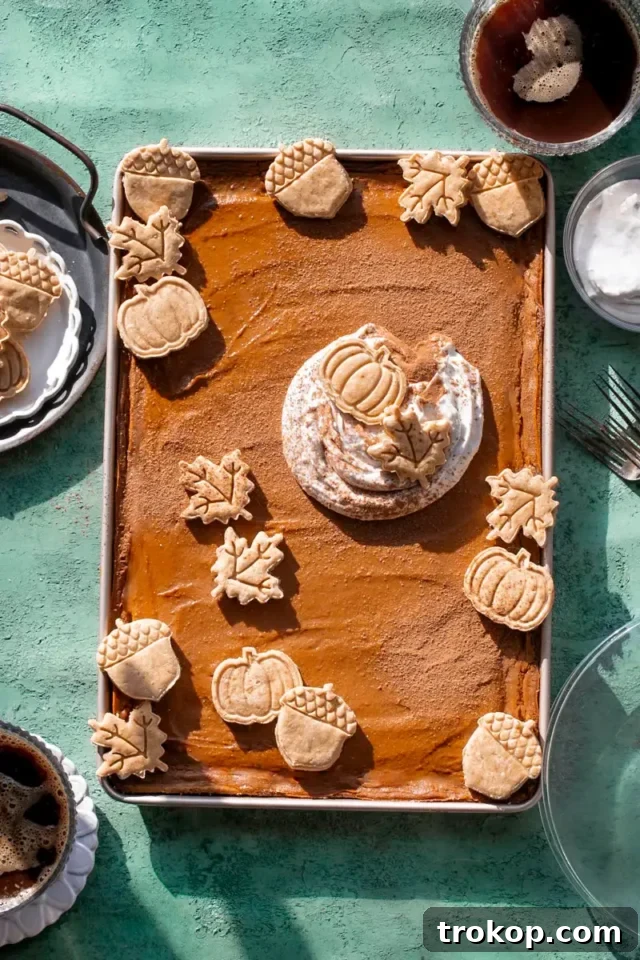 Easy gluten-free vegan sheet pan pumpkin pie, perfect for crowds, offering classic pumpkin spice in a shareable, allergy-friendly format.