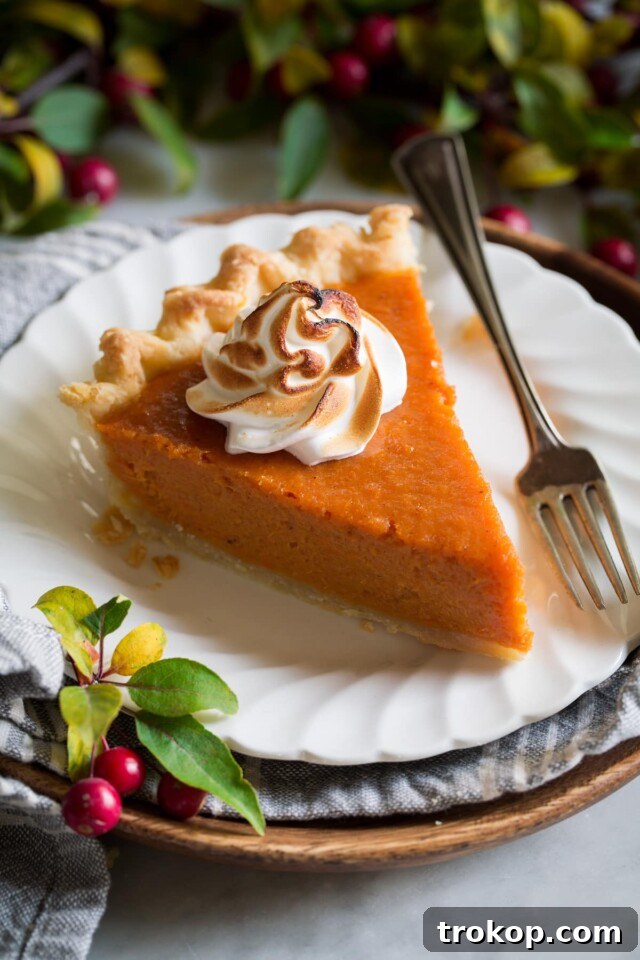 Rich and velvety sweet potato pie with smooth spiced filling and a buttery, flaky crust, a traditional Thanksgiving dessert.