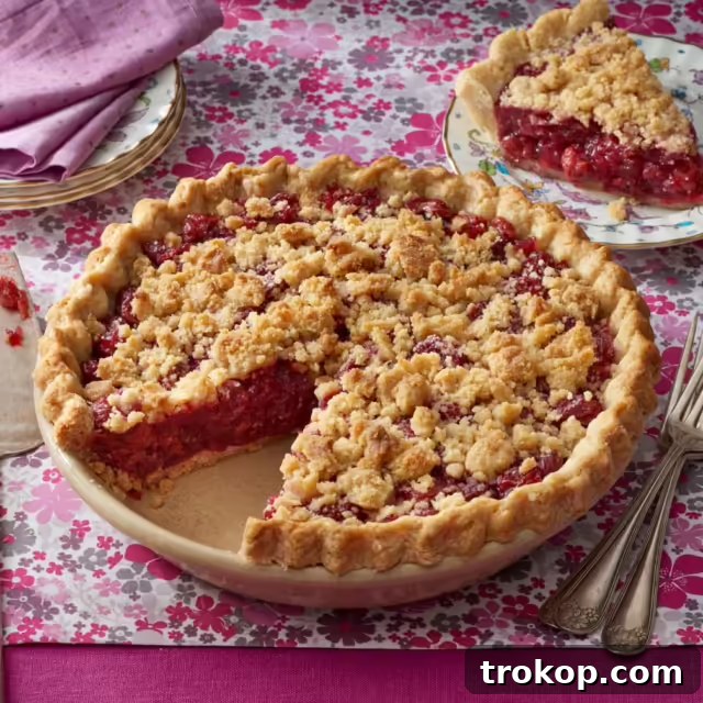 Sweet and tangy cherry crumb pie with juicy cherries and a buttery, crumbly topping, a delightful Thanksgiving dessert.