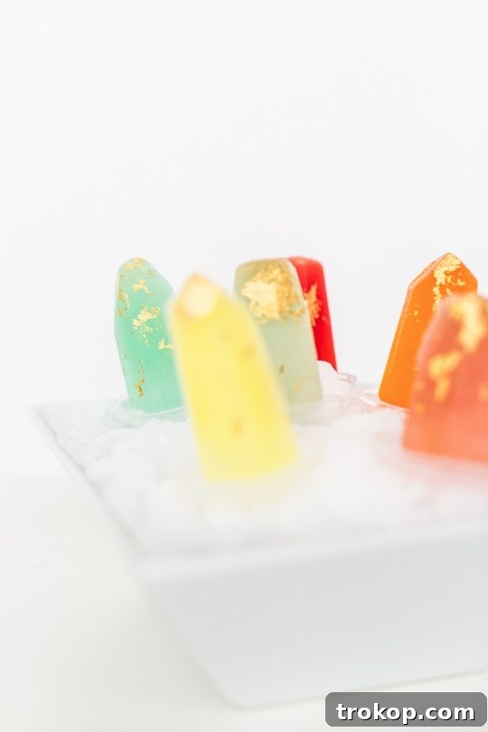 Jeweled Golden Popsicles 8 Creative Ways to Add Edible Gold to Popsicles