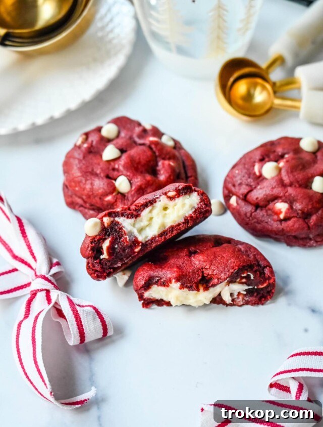 34 Irresistible Valentine's Day Treats 13 Decadent cheesecake stuffed red velvet cookies, combining rich red velvet flavor with a creamy cheesecake filling for an indulgent Valentine's Day treat.