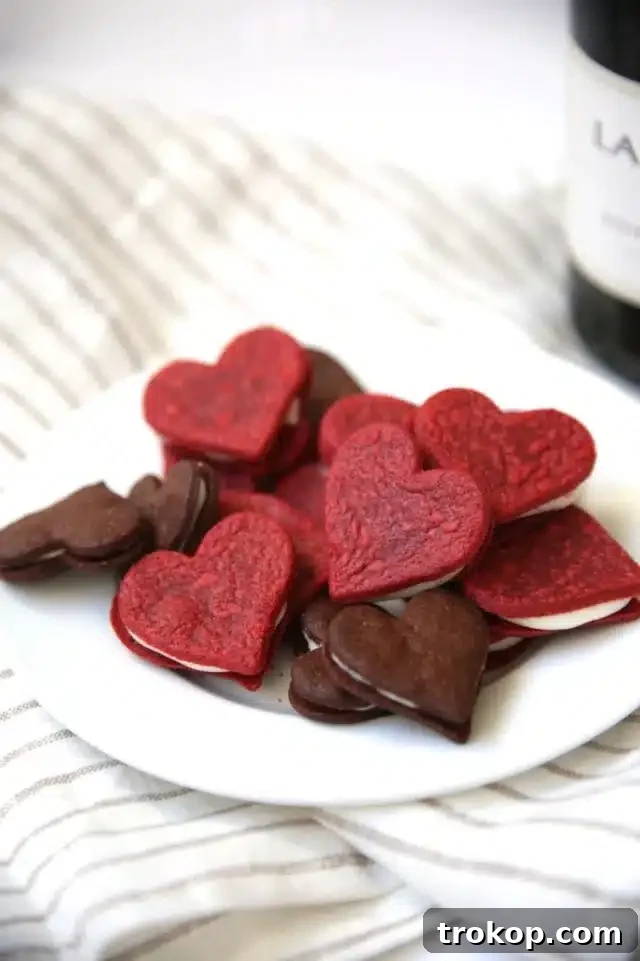 34 Irresistible Valentine's Day Treats 18 Homemade red velvet Oreos, a festive twist on the classic cookie, combining the signature crunch with rich red velvet cake flavor.