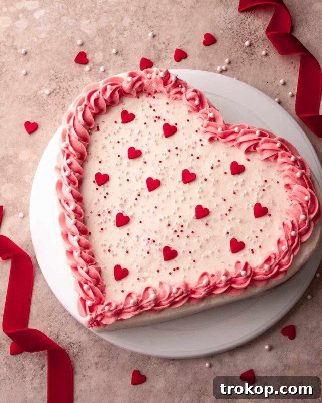 34 Irresistible Valentine's Day Treats 22 A stunning heart-shaped red velvet cake, generously frosted with creamy cream cheese frosting, making a perfect romantic centerpiece for any celebration of love.