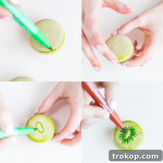 Gathered tools and ingredients for macaron decorating.