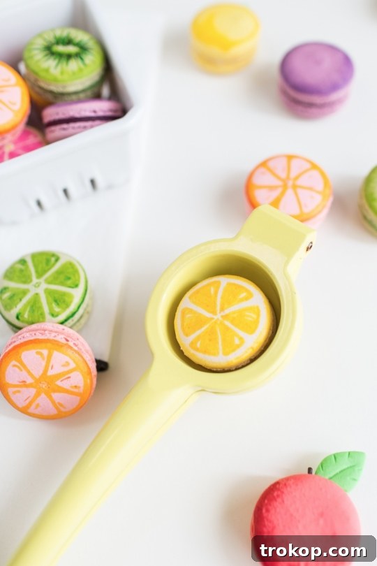 A colorful collection of homemade fruit macarons.