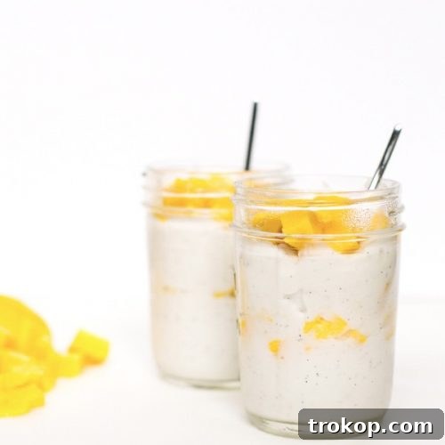 Homemade Mango Coconut Pudding, a delicious tropical dessert