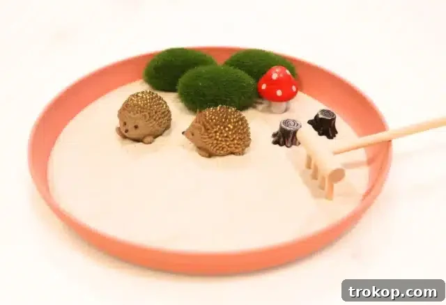 Hedgehog Mini Zen Garden for cute desk accessories, a tranquil decor piece.