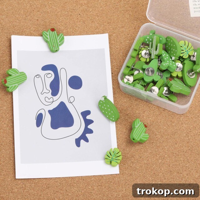 Cactus Decorative Push Pins Wood Pins for Cork Board, adding charm to your workspace.