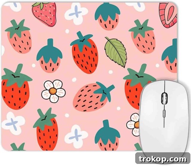 Strawberry Mousepad for desk accessories for office, a sweet and colorful design.