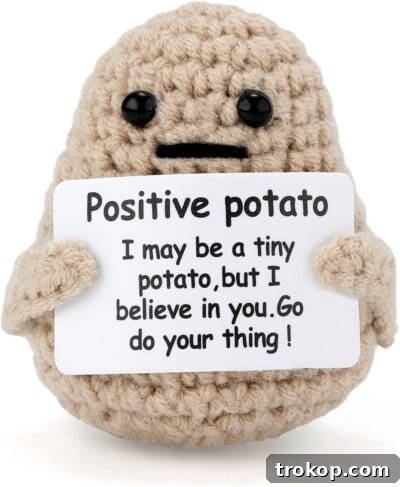 Mini Funny Knitted Wool Potato Toy with Positive Card for desk accessories, a humorous stress reliever.