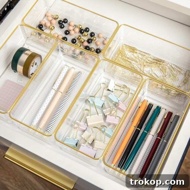 Stackable Office Desk Drawer Organizers, a modular solution for tidiness.