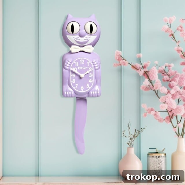 Kit Cat Klock® Limited Edition Pink Satin kit - Iconic Retro Cat Clock with Moving Eyes and Tail, Battery Operated Wall Clock, Made in USA, Perfect for Home...