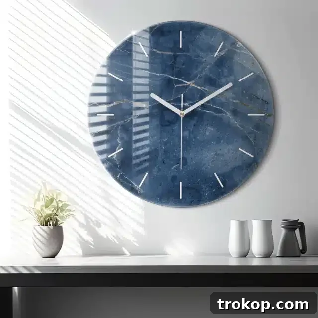 Blue marble texture Glass Clock for large clocks for living room