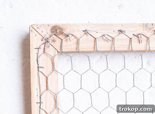 Securing chicken wire to a frame for DIY art