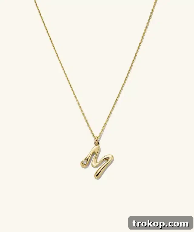 55 Gifts for Mom That Are Always in Season 5 Organic Dôme Liquid Letter Pendant Necklace for Mother's Day gift ideas