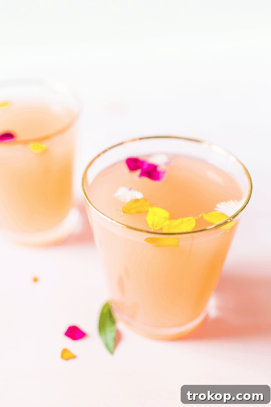 Floral Rose Champagne Cocktail Recipe Refined Rose: A Floral Champagne Cocktail 2 Rose Cocktail with Floral Sprinkles