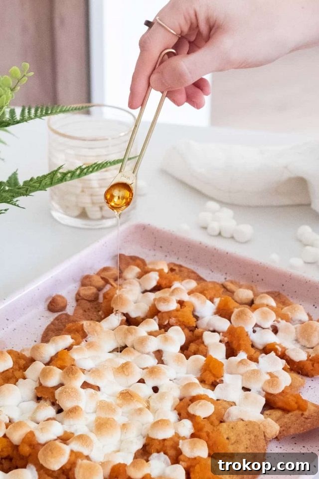 photo of honey being drizzled on the Easy Snack Ideas Sweet Potato Crackers Recipe by top Houston lifestyle blogger Ashley Rose of Sugar & Cloth