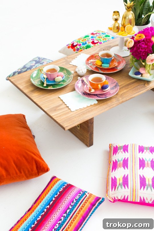 photo of floor cushions next to a DIY floor table