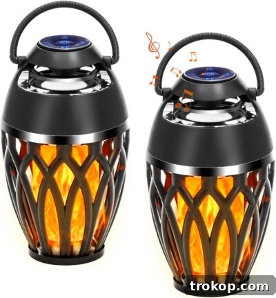 Vanten 2 Packs Outdoor Bluetooth Speakers, Bluetooth 5.0 Led Flame Speaker, IPX5 Waterproof Flame Torch Atmosphere Speaker, Flame Lamp, Gifts for Men Women, Decorations for Party Garden Patio