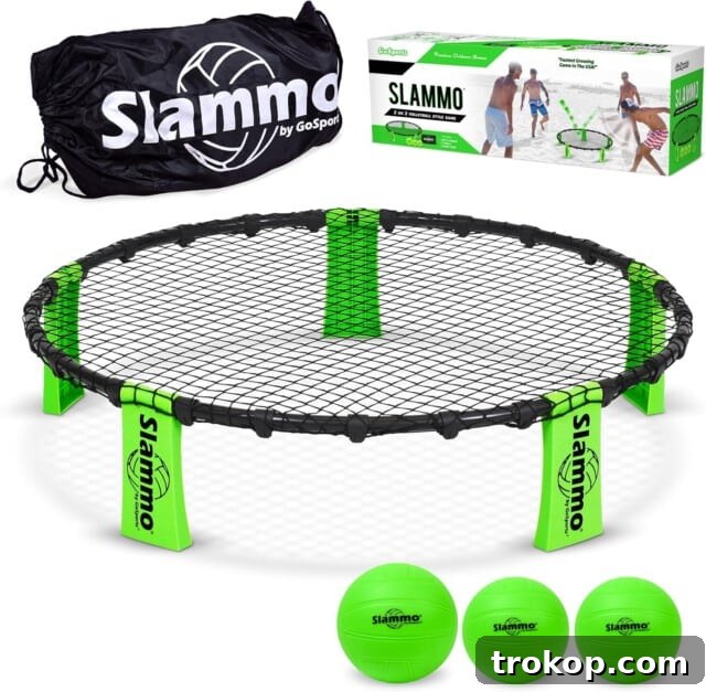 37 Must Have Beach Toys for Endless Vacation Entertainment 13 GoSports Slammo Game Set (Includes 3 Balls, Carrying Case and Rules) - Outdoor Lawn, Beach & Tailgating Roundnet Game for Kids, Teens & Adults