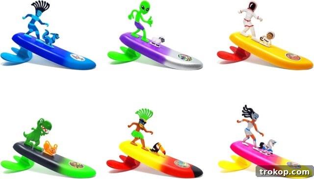 37 Must Have Beach Toys for Endless Vacation Entertainment 3 Surfer Dudes Legends & Surfer Pets Wave Powered Mini-Surfer, Pet and Surfboard Beach Toy - Rincon Rex and Santa Cruz for best beach toys