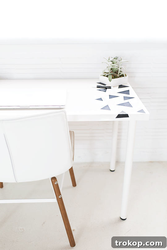 DIY geometric chalkboard desk layout for quick notes and organization