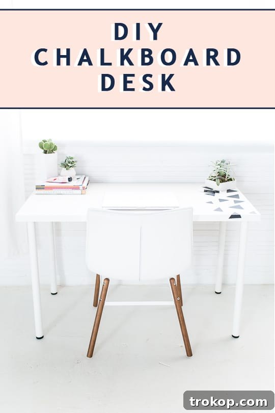 Full photo of the DIY chalkboard desk by a lifestyle blogger