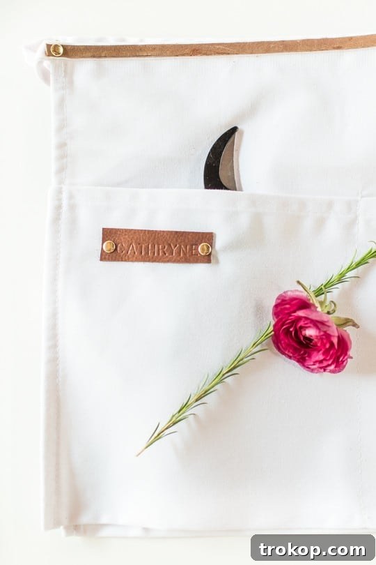 Whip Up a Stitchless Apron 4 DIY no-sew floral apron with leather details