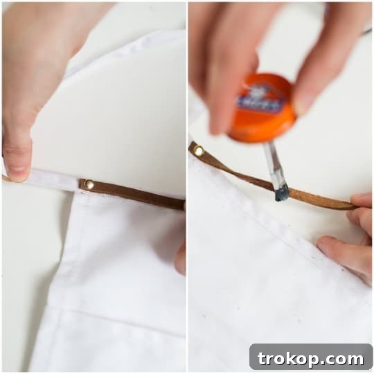 Whip Up a Stitchless Apron 7 Marking and punching the second hole for the apron