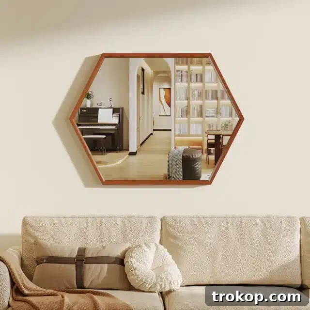 Decorative Wall Mirrors So Stunning, You'll Wonder Where They've Been All Your Life 24 Aristidis Hexagonal Solid Wood Mirror, a modern geometric accent