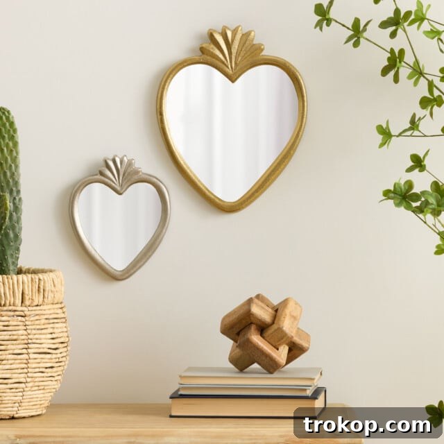 Decorative Wall Mirrors So Stunning, You'll Wonder Where They've Been All Your Life 25 Metal Milagro Heart Shaped Wall Mirror Collection, inspired by Mexican folk art