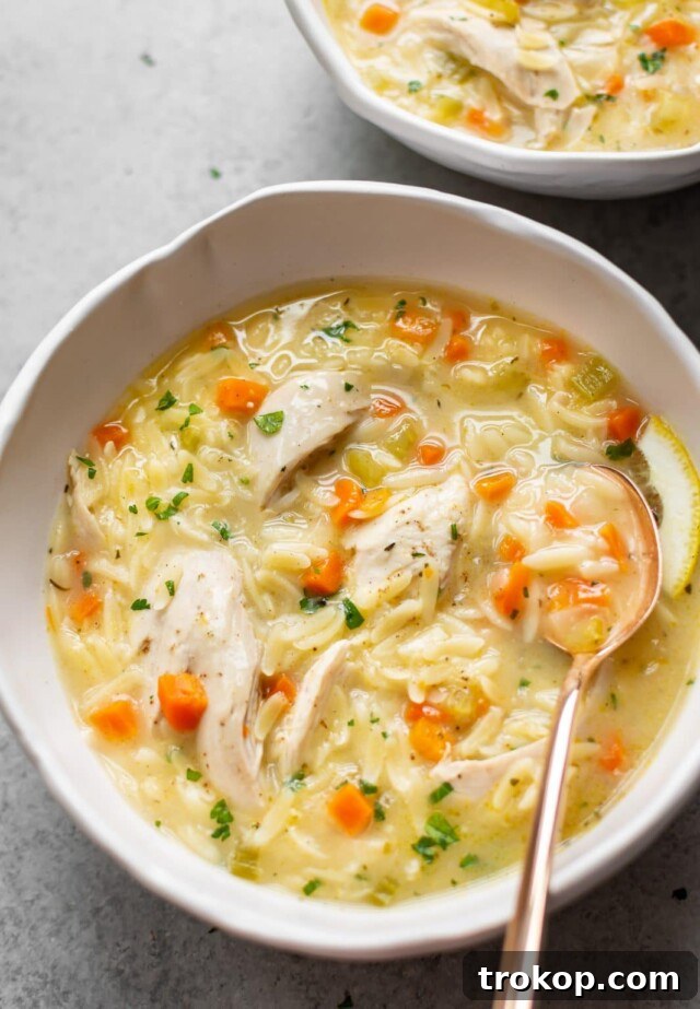 Bright and flavorful lemon chicken orzo soup