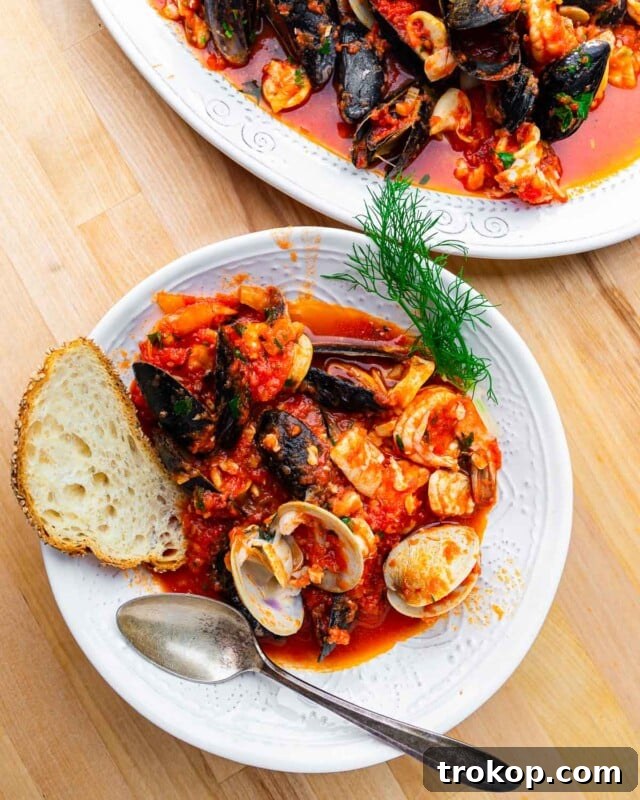 Rustic Italian Zuppa di Pesce (fish stew) with various seafood