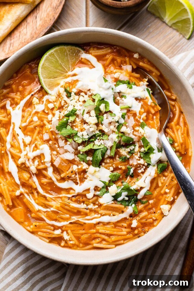 Comforting Mexican Sopa de Fideo with noodles